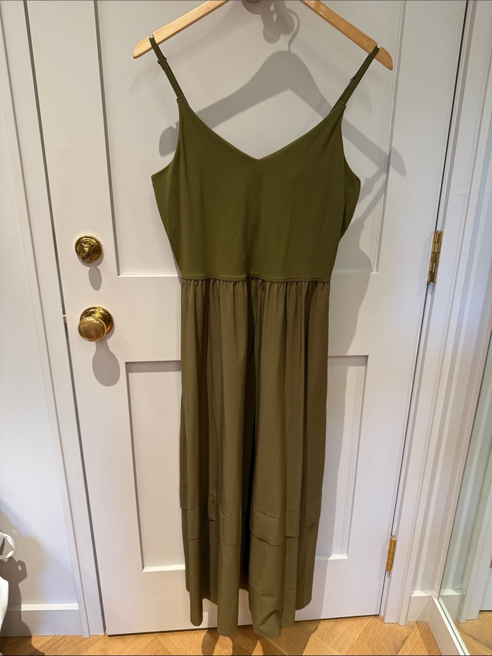Athleta Olive Green Spaghetti-Strap Maxi Dress